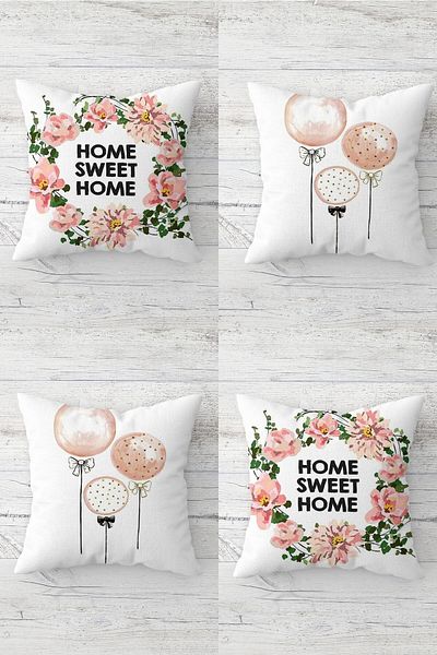 on the clouds Floral Home Sweet Home Μπαλόνι Κρυφό Κάλυμμα Μαξιλαριού Μαξιλαροθήκης Καναπέ Σετ Μαξιλαροθήκης (4 ΤΕΜ)
