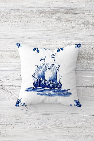 on the clouds Sailing Ship and Mill Sea Concealed Zippered Throw Pillow Cover Seat Pillow Cover Set (4 PCS)