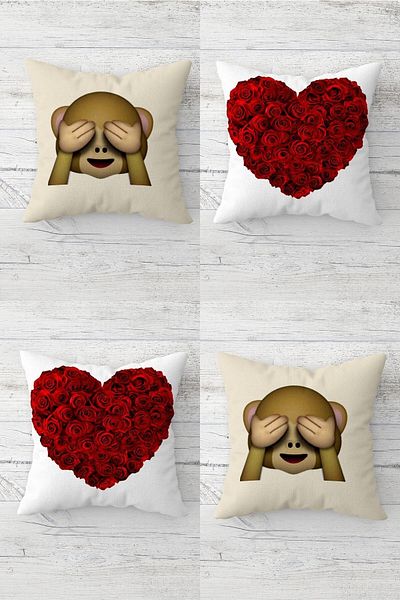 on the clouds Closed-Eye Monkey Emoji and Roses Hidden Zippered Throw Pillow Cover Seat Pillow Case Set (4 PCS)