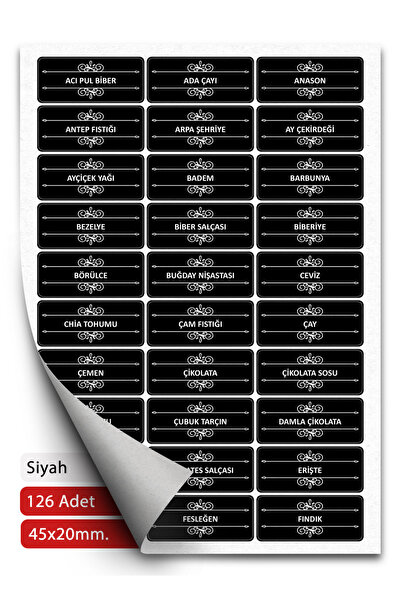 labelafy 126 Adet Siyah Baharat Bakliyat Kuruyemiş Etiketleri
