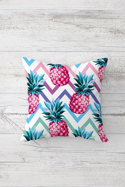on the clouds Set husă de pernă cu ananas colorat și model în dungi, cu fermoar ascuns, set de huse de pernă (4 bucăți)
