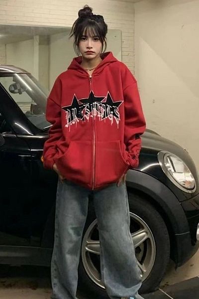 Köstebek Φούτερ Unisex με κουκούλα με φερμουάρ Red Triple Star Devil Icon