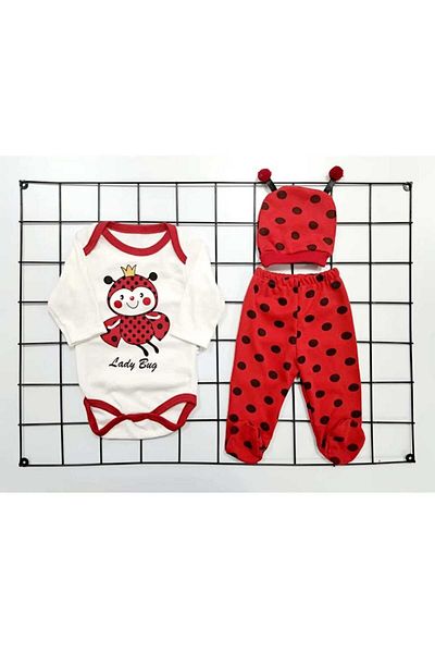 minibird baby Ladybug Patterned 3 Piece Bodysuit Set