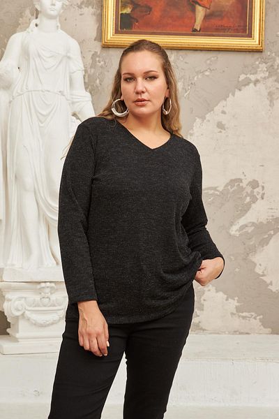 RMG Hscstore Women's V-Neck Plus Size Black Knitted Sweater - O6264
