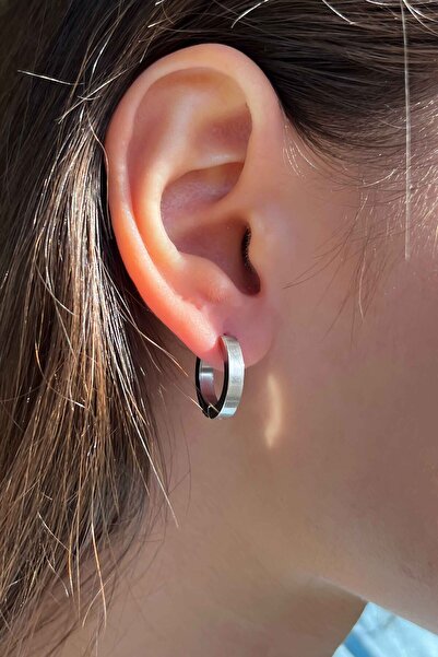 TREND COLLECTİON Kadın Erkek Unisex Gümüş Halka Çelik Küpe Paslanmaz Çelik Küpe