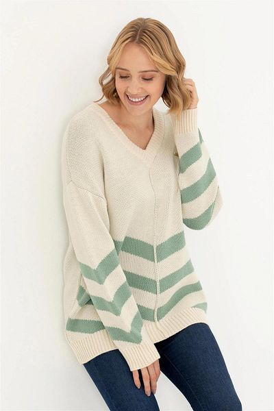 U.S. Polo Assn. Pulover crem cu decolteu în V pentru damă