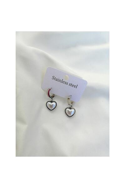 stainless steell Çelik Sedef Kalpli Küpe