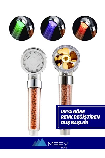 MAEY STORE RGB LED Işıklı Filtreli Boncuklu Pervaneli Duş Başlığı Isıya Göre Renk Masajlı