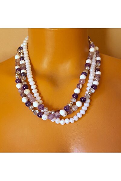 Asteria Elite قلادة الجمشت Howlite الأرجواني العقيق الكريستال 3 صفوف التوازن ...