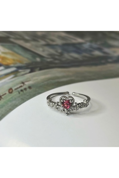 NİL Silver Pembe Kalp Çiçekli Yüzük