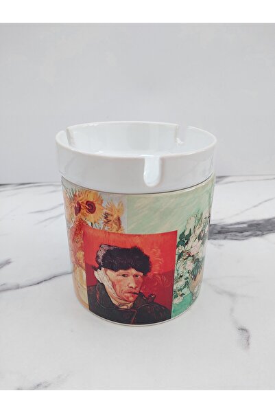 Eylül Design منفضة سجائر من السيراميك مطبوعة بتصميم دائرة كاملة مطبوعة من فنسنت فان جوخ، منفضة سجائر عديمة الرائحة