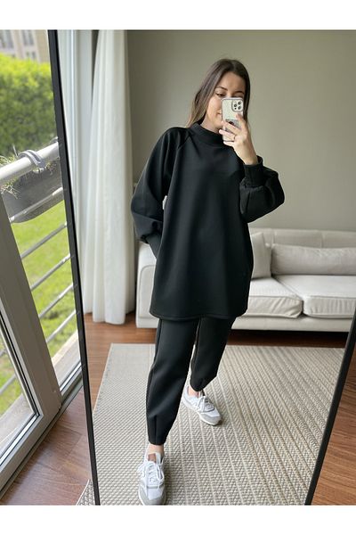 two in sis High Collar Scuba Tunic Balloon Sleeve Scuba Tunic Women Scuba Pocket Tunic Hijab Tunic