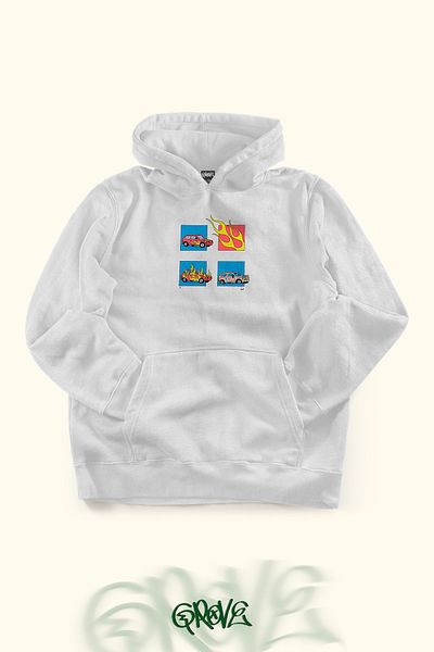 Grove Fashion سويت شيرت بقلنسوة كبير الحجم للجنسين مطبوع عليه حريق السيارة