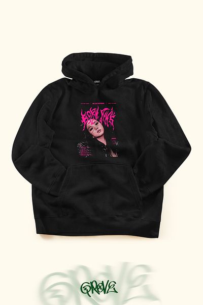 Grove Fashion Hanorac cu glugă supradimensionat unisex cu 2 fire cu imprimeu Blackpink Jisoo