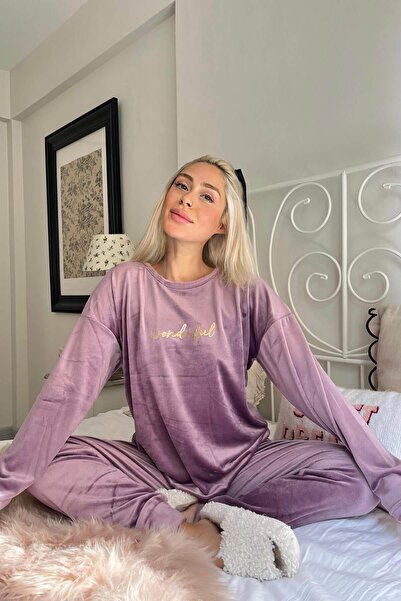 Pijamaevi Lila Wonderful Desenli Exclusive Kadife Kadın Pijama Takımı