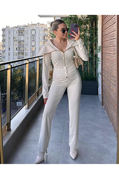 MYA Women's Zippered Crop Cardigan & Button Detailed Trousers Double Set | Stylish & Comfortable Double Suit