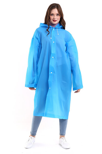 Chunky Frame Kadın Erkek Yağmurluk Şemsiye Kapüşonlu Çıtçıtlı Eva Beyaz Yağmu...