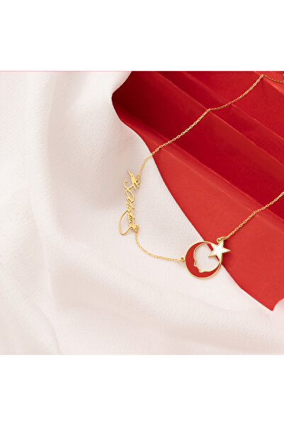 Dkmn Silver Mineli Ay Yıldız Atatürk İmzalı Gümüş Kolye