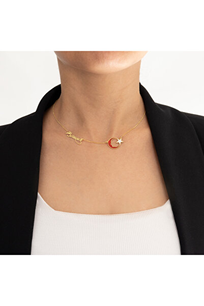 Dkmn Silver Mineli Ay Yıldız Atatürk İmzalı Gümüş Kolye