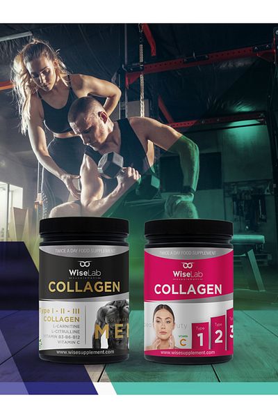 WiseLab Beauty Collagen Powder Type123 Vitamin C 300gr + Men Collagen 300gr