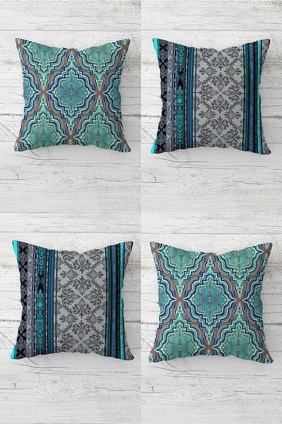 Pelangi Shawl and Ethnic Patterned Concealed Zippered Throw Pillow Cover Sofa Pillow Cover Set (4 PCS)