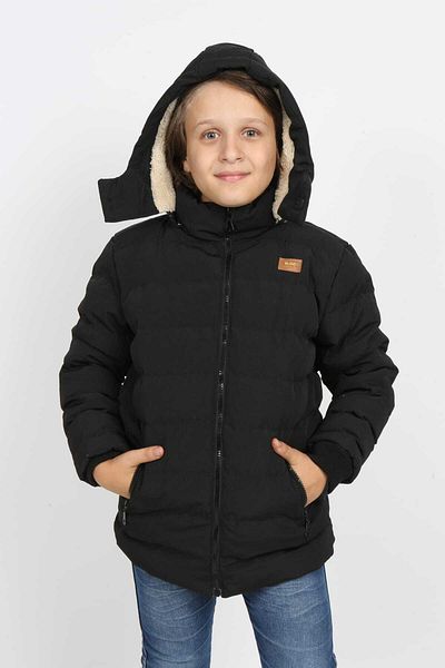 sayina Boy's Black Water Repellent Hooded Coat