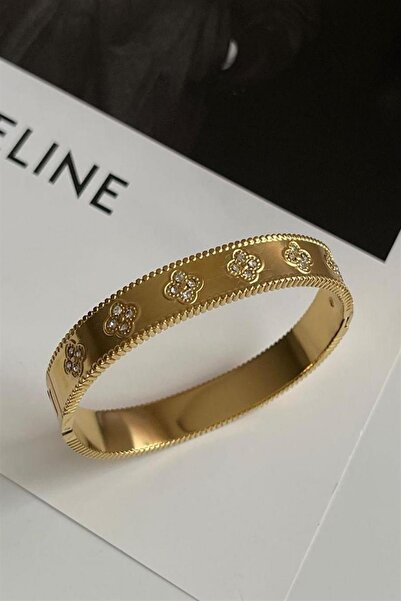 GPTURKGRUP Çelik Beyaz Zirkon Taşlı    Kelepçe Bilezik