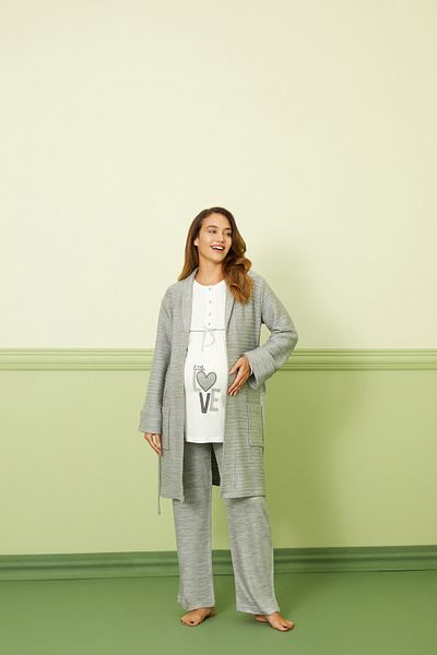 Poleren 7789 Model Women's Triple Maternity Pajamas Set