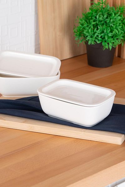 ACAR Bianco Perla Rectangular 2-Piece Bowl with Lid - 19 cm