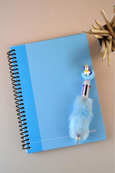 Kids Like 17x24 Hard Cover 120 Sheets Notebook and 6 Colors Multiple Plush Ballpoint Pen
