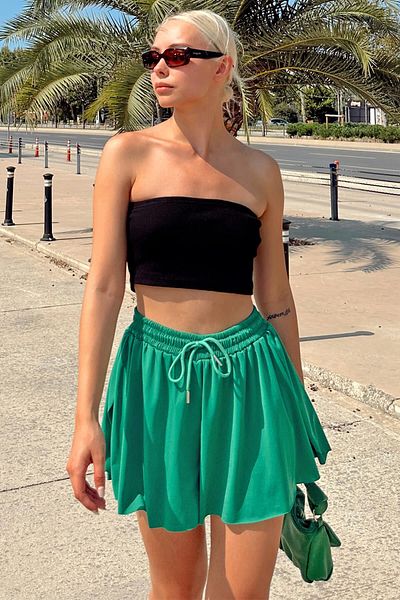 Swist Grüne, locker geschnittene, doppellagige Damen-Sportshorts