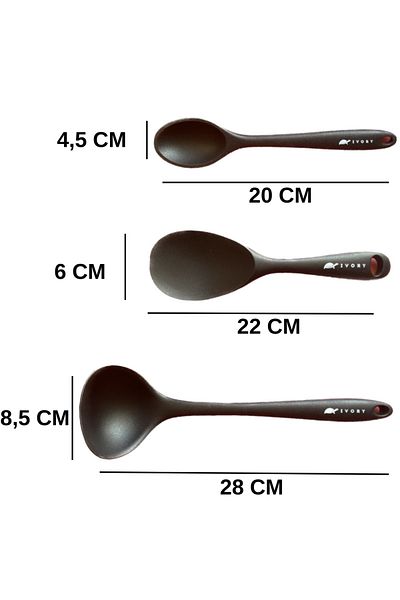 Multiamo Hard Tip Heat Resistant Fireproof Nonstick Silicone Spoon Set 3 Pieces 22cm/20cm Spoon 28cm Ladle