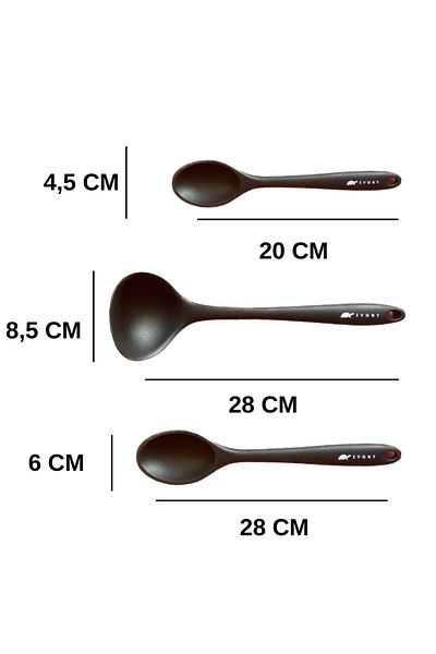 Multiamo Hard Tip Heat Resistant Fireproof Nonstick Silicone Spoon Set 3 Pieces 28cm/20cm Spoon 28cm Ladle
