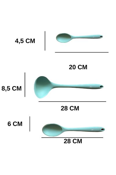 Multiamo Hard Tip Heat Resistant Fireproof Nonstick Silicone Spoon Set 3 Pieces 28cm/20cm Spoon 28cm Ladle