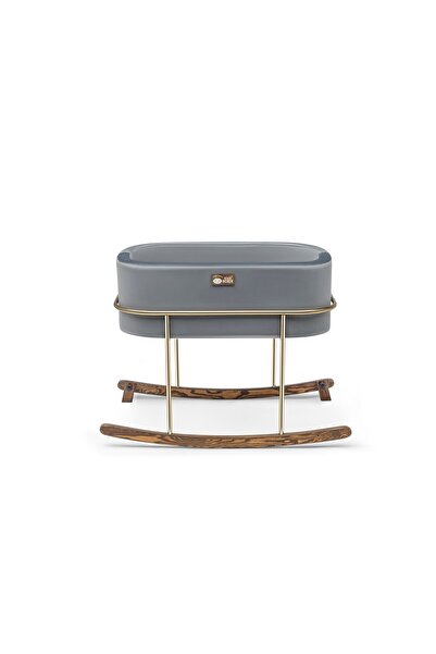 Hier Anne Yanı Beşik Bebek Gold Metal Stand Gri Sepet