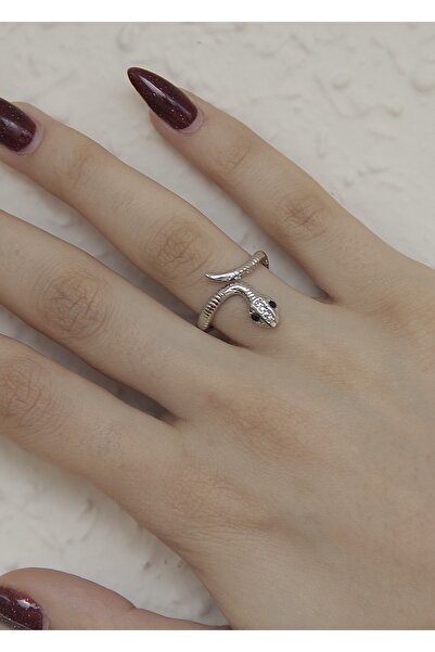 takıtarzım خاتم نسائي فضي قابل للتعديل على شكل ثعبان