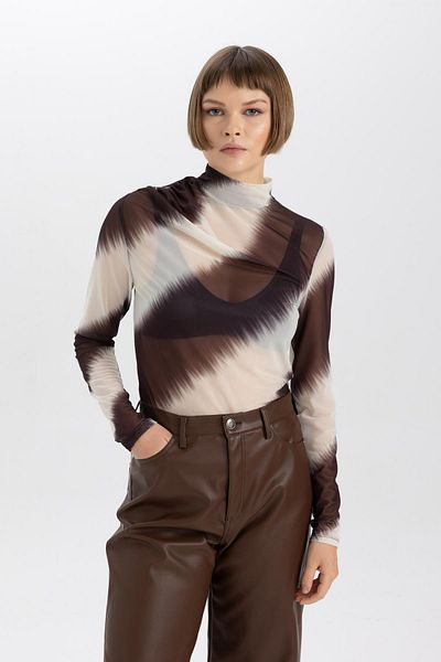 DeFacto Slim Fit Slim Fit Rolák s dlouhým rukávem Tylové tričko B4128ax23wn