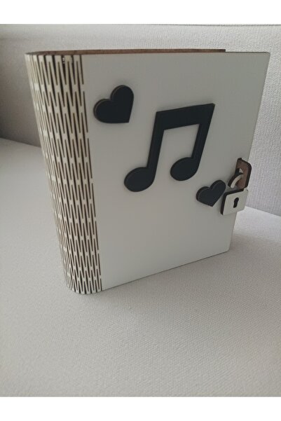 Şirin Lazer Kitap kumbara nota beyaz ahşap mdf hediyelik ürün
