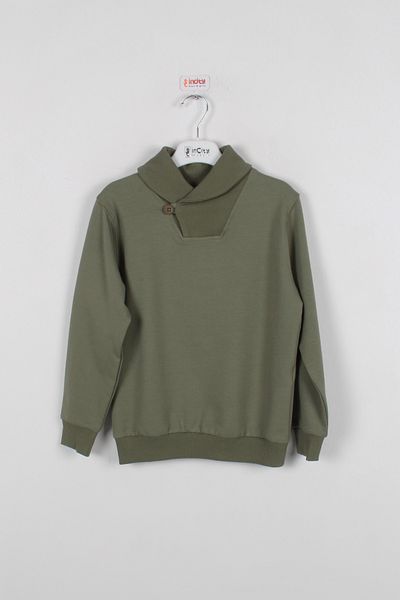 incity Boy's Green Buttoned Collar Sweatshirt