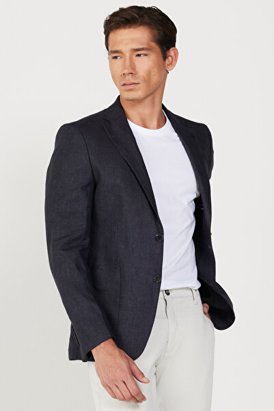 ALTINYILDIZ CLASSICS Jachetă neagră pentru bărbați, slim fit, cu guler mono, ...