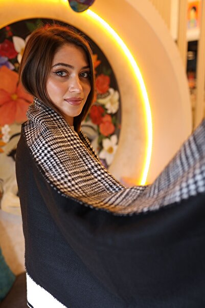 REMSA Çift Taraflı Kazayağı Desenli Atkı Omuz Şalı 70X185 cm 1212 Siyah