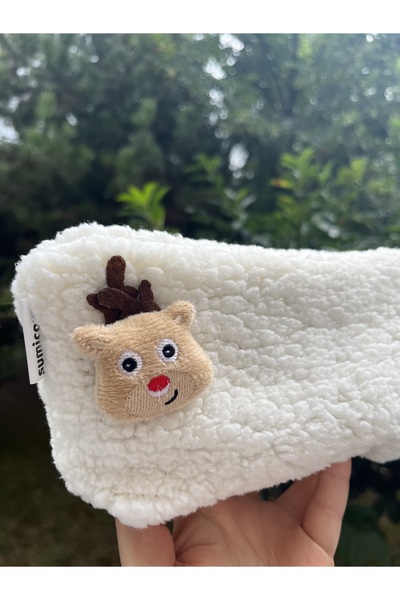 sumicorn Christmas Deer Plush Washable Zippered Gingham Lined Cloth Pen Holder