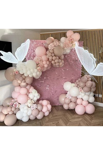 Çemrek Süs Parti Pink blush sea sand soft pink balloon chain set 103 pieces of balloons and chain