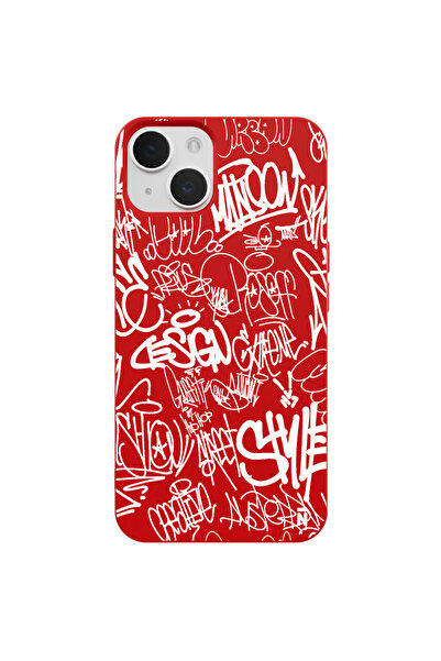 Casen iPhone 14 Silikon Urban Grafiti Yazılı Tarz Style Kırmızı Renkli Telefo...