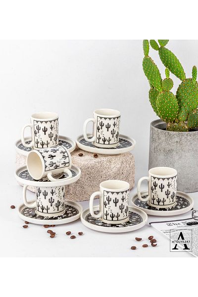 ATÖLYE247 Cactus Motif 6-Piece Cup Set