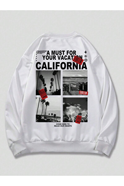 Revasser Unisex ženska/muška bela majica California Must Oversize kroj okrugl...