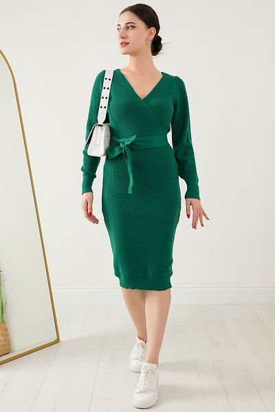 PULLIMM Rochie din tricotaje cu centură cu guler dublu ESP037