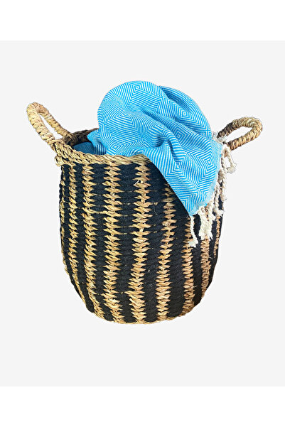 did homeware سلة من الخوص الطبيعي المحبوك باللون الأزرق الداكن - كبيرة