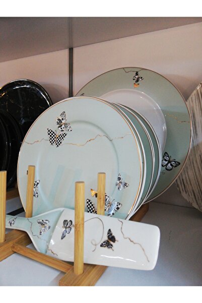 KESEN ZÜCCACİYE طقم عرض كيك بورسلين منقوش على شكل فراشة 8 قطع