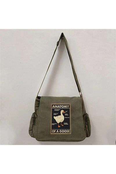 Gofeel Duck Anatomy Printed Unisex Green Messenger Bag